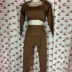 Brown Ribbed Long Sleeve 2 piece